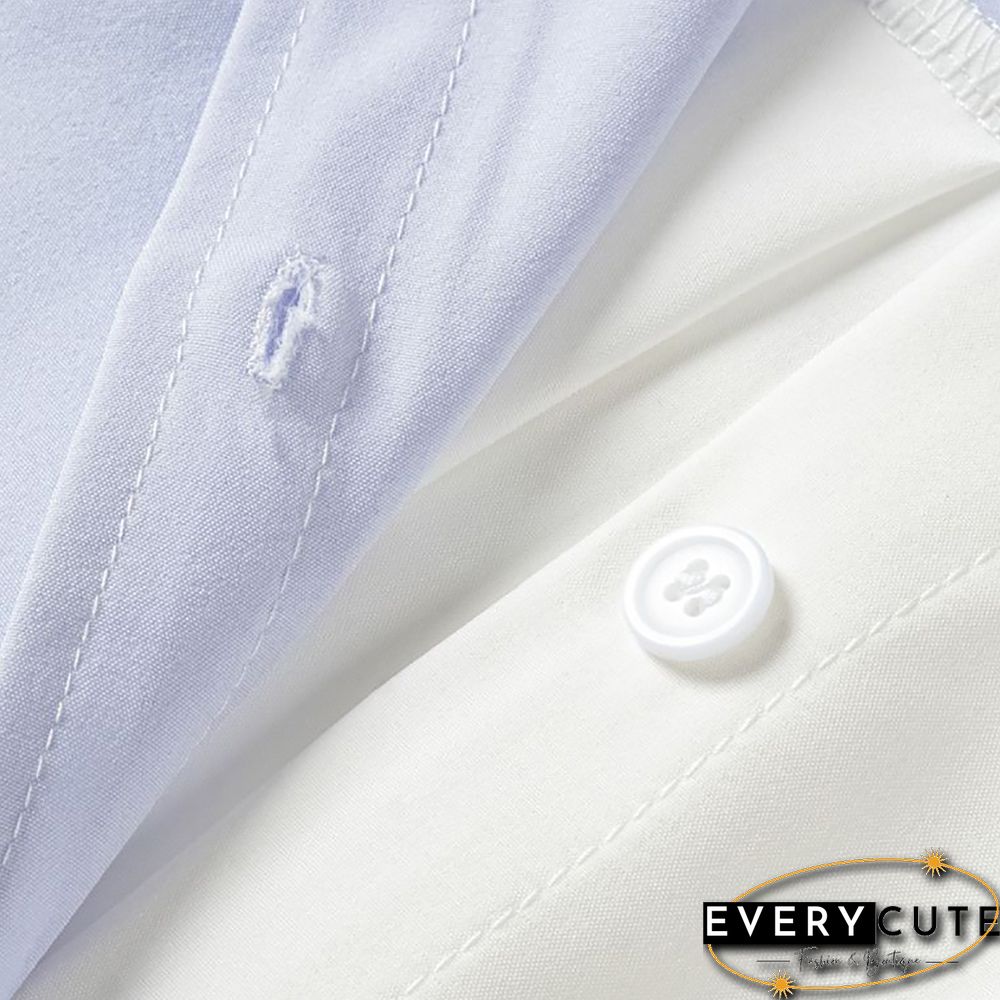 Light Blue Contrast Button-up Drop Shoulder Shirt