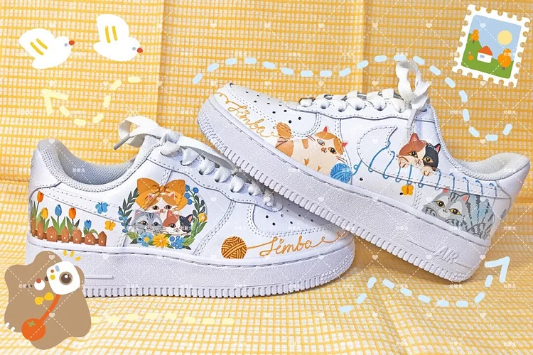 Custom Hand-Painted Sneakers- "Three cute cats"