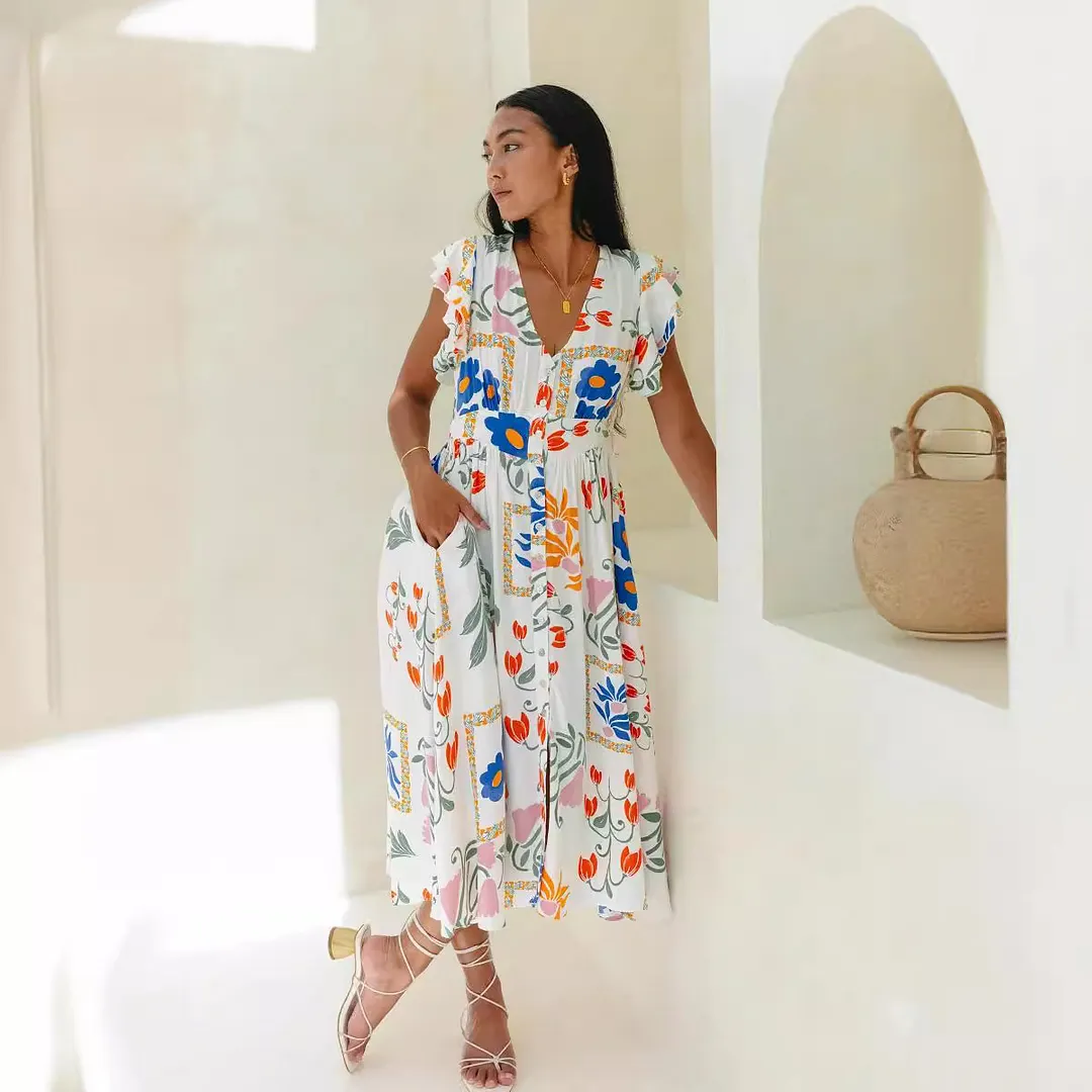 Brownm Brownm 24 Spring / Summer Flower Print Single Breasted Dress 88157