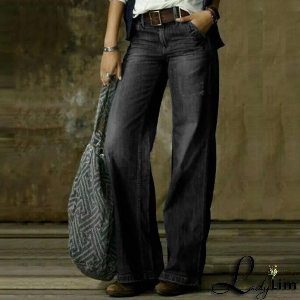 Vintage Fashion Casual Straight Wide Leg Jeans Ladies Ladies Denim Pants