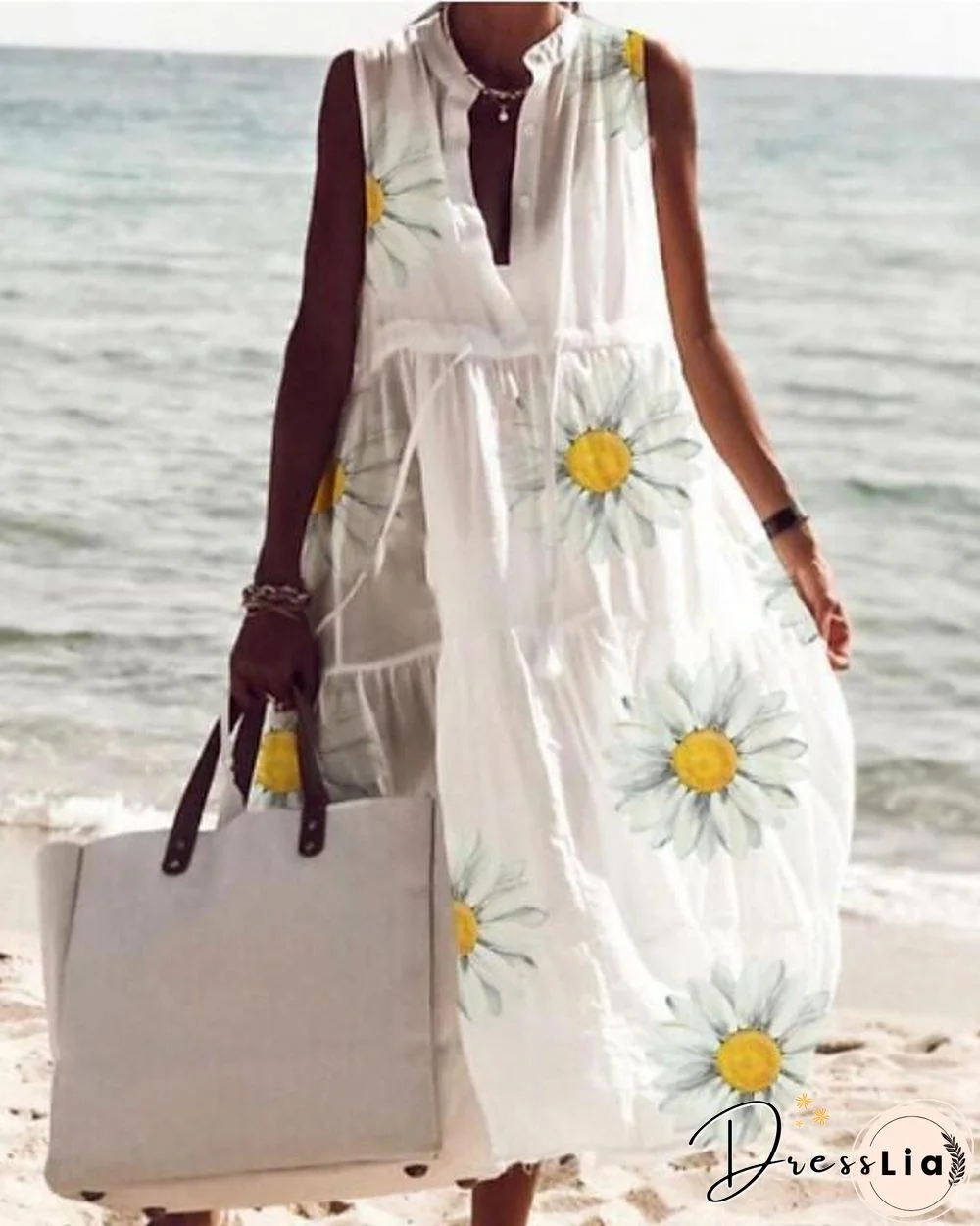 Women's Swing Dress Maxi long Dress Sleeveless Floral Print Summer Hot Casual Boho White S M L XL XXL 3XL White Dresses
