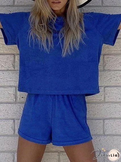 Sets Solid Simple T-Shirt & Shorts Two-Piece Set for Women