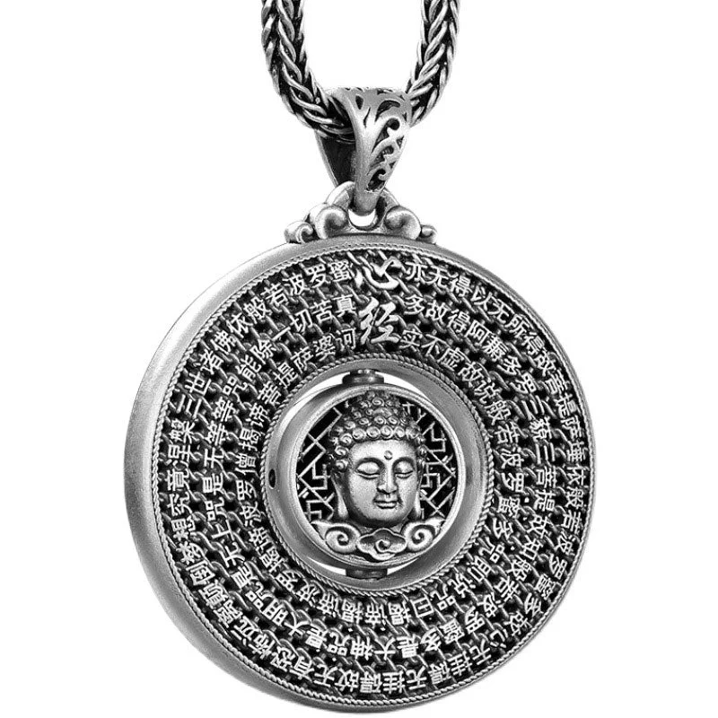 Buddha Heart Sutra Compassion Necklace Rotatable Pendant
