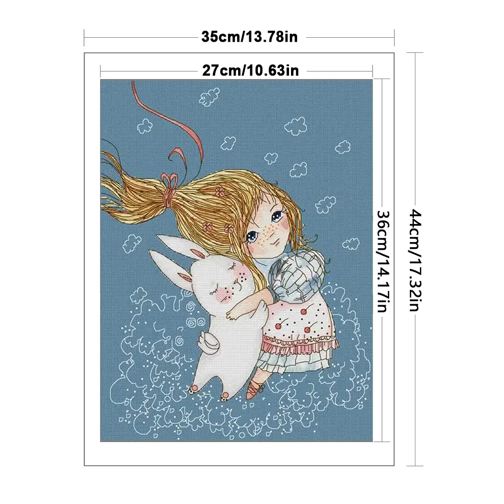 DIY Stamped Cross Stitch 14CT Full Embroidery 35*44cm - Girl And Rabbit