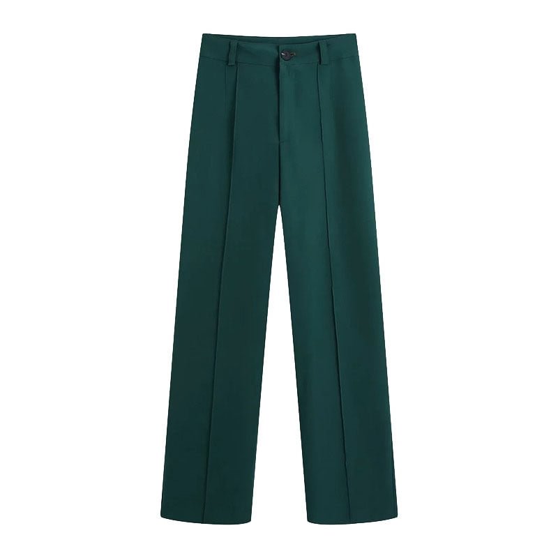 TRAF Women Fashion Office Wear Side Pockets Straight Pants Vintage High Waist Zipper Fly Female Trousers Mujer