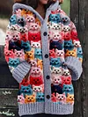 Women's Holiday Animal Printing Plus Size Leisure Hooded Cardigan Coat