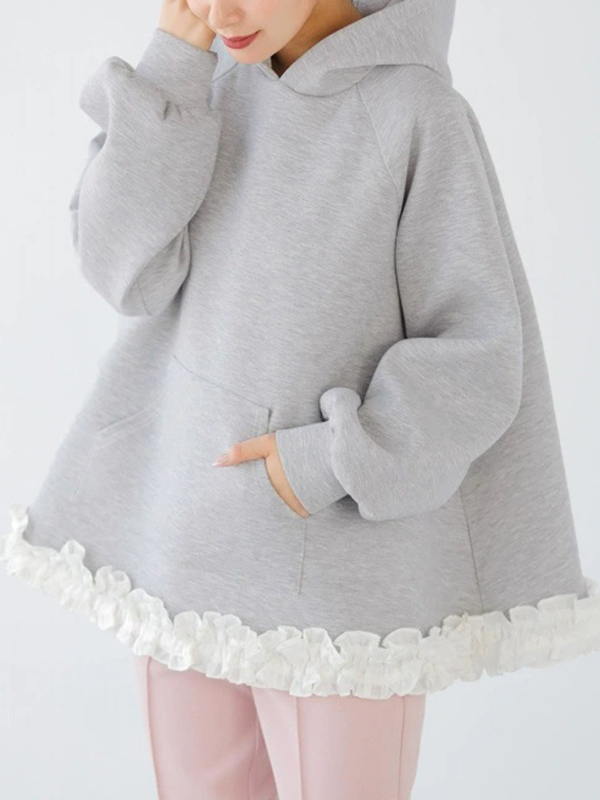 Loose Black Fungus Flower Border Decorate Hoodie