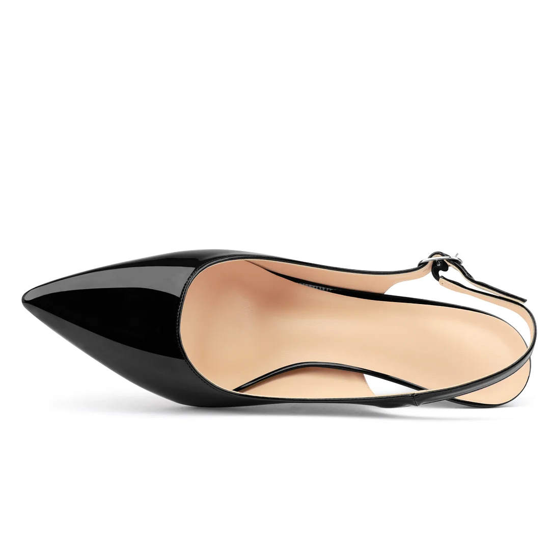 2.36" Women's Pointed Toe Sandals Slingback Shoes Kitten Heel Pumps Patent-MERUMOTE