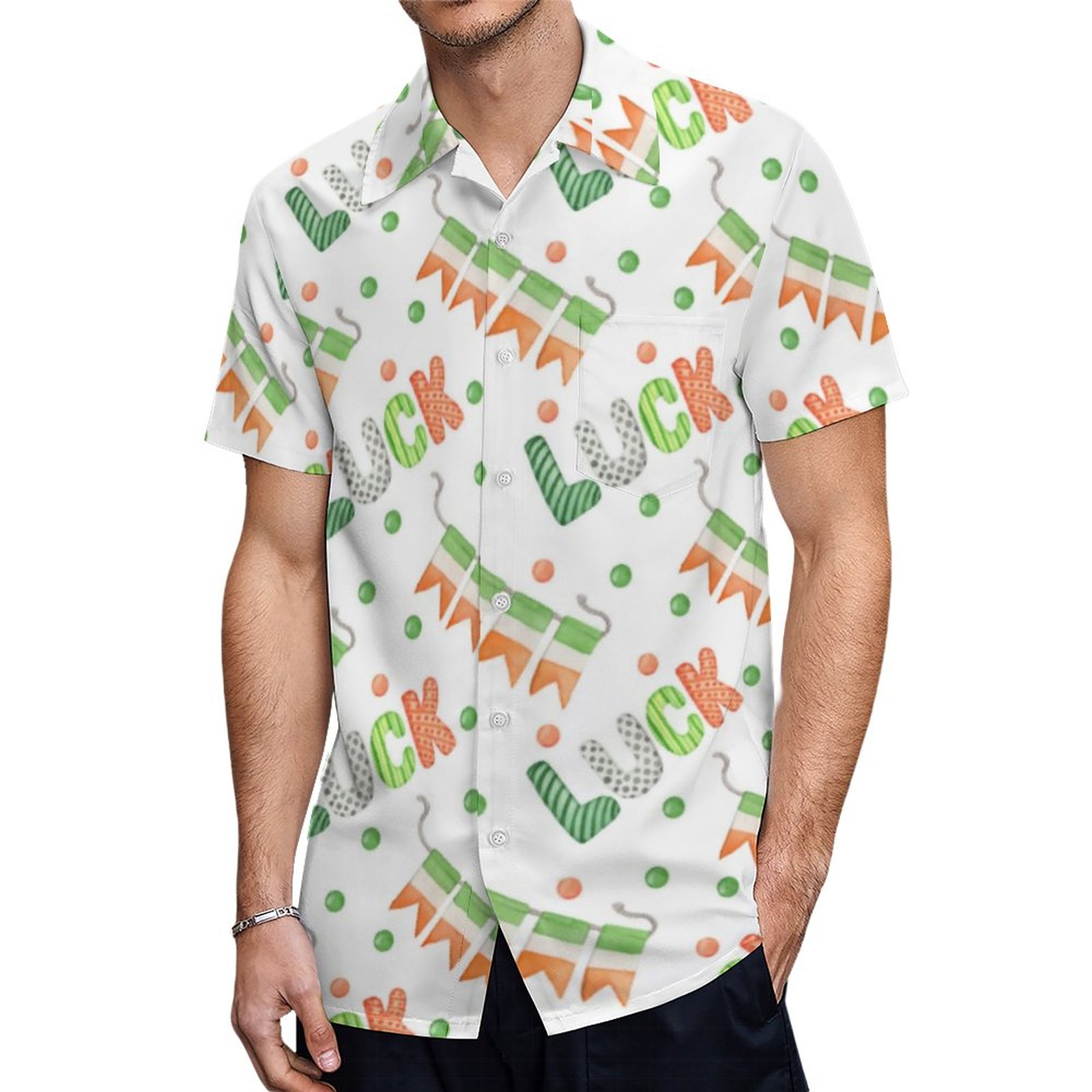 Lucky St Patricks Day Irish Flag Colored Hawaiian Shirt Mens Button Down Plus Size Tropical Hawaii Beach Shirts