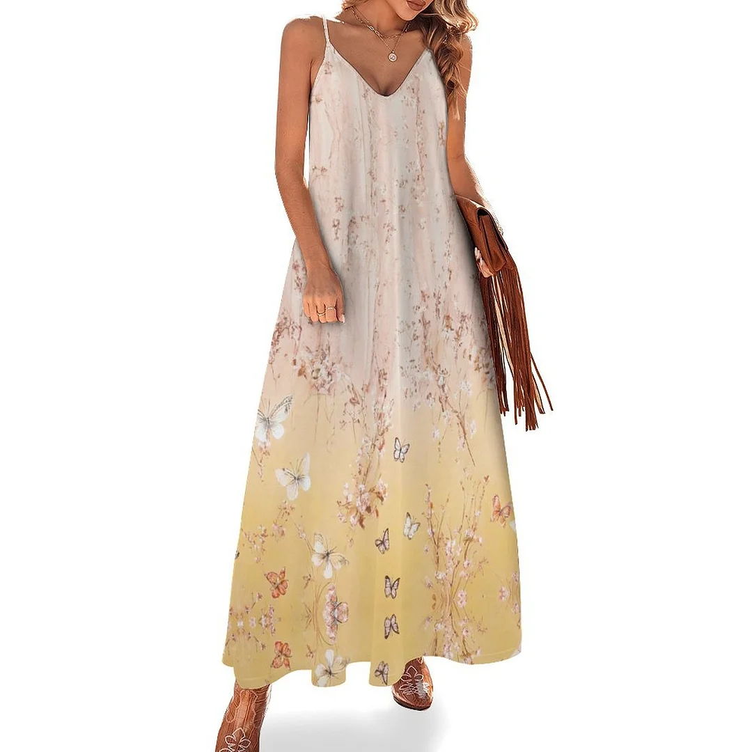 Style & Comfort for Mature Women Plus Size Printed Sling Casual Women Maxi Dress in Pattern Floral, Glitter, Pink