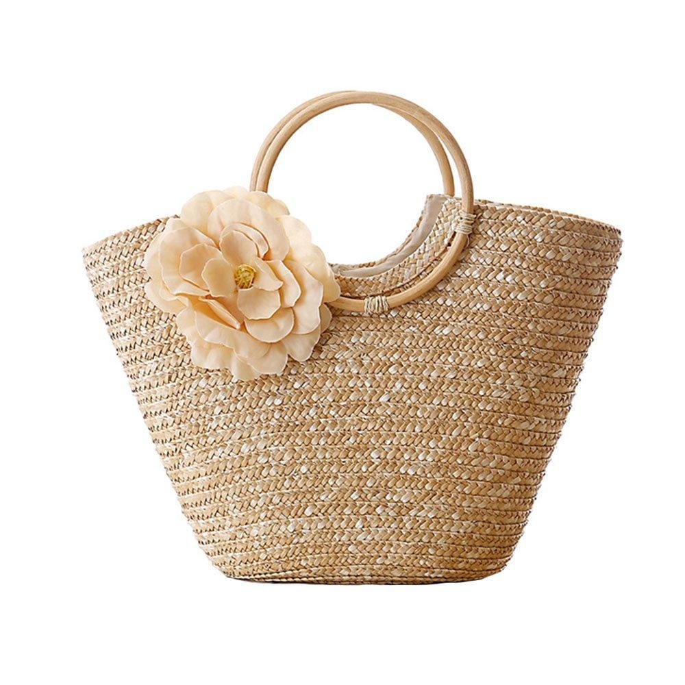 Summer Beach Flower Woven Tote Bag Basket Shopper Purse