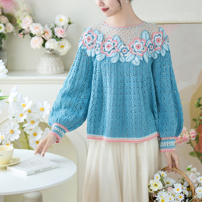 Susan's Blossom Lace Top DIY Crochet Kit – Handcraft Yarn Set for Knitwear
