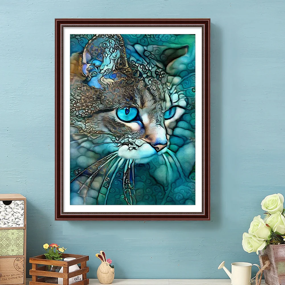 Diamond Painting - Full Round Drill - Blue Cat
