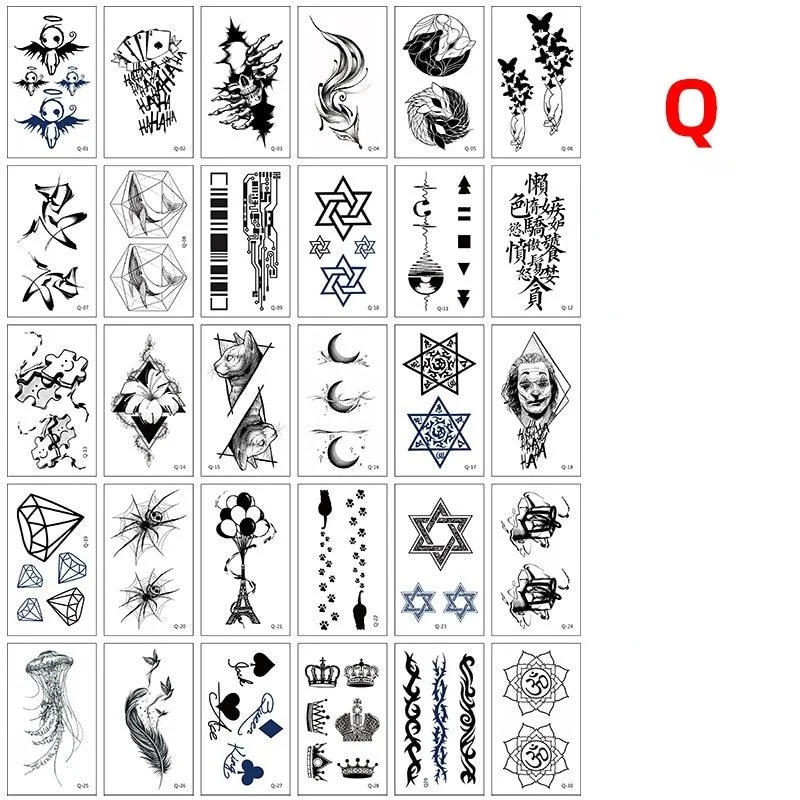 30pcs Ankle Black Line Body Art Flash Fake Waterproof Temporary Tattoos Women Arm Leg Chest Tatto Stickers Custom Flower Tatoos