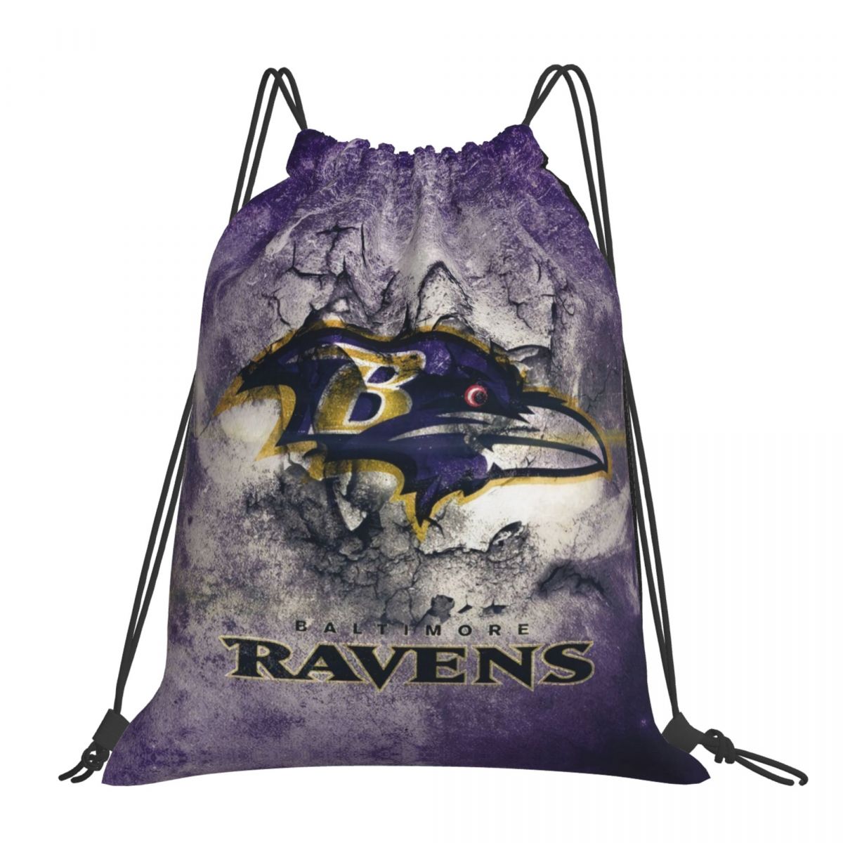 Baltimore Ravens Abstract Concrete Logo Waterproof Adjustable Lightweight Gym Drawstring Bag
