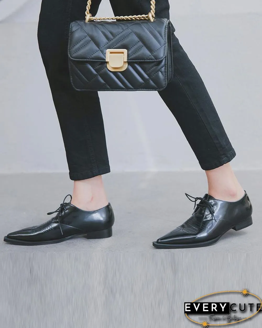 Metallic Pointed Toe Oxfords