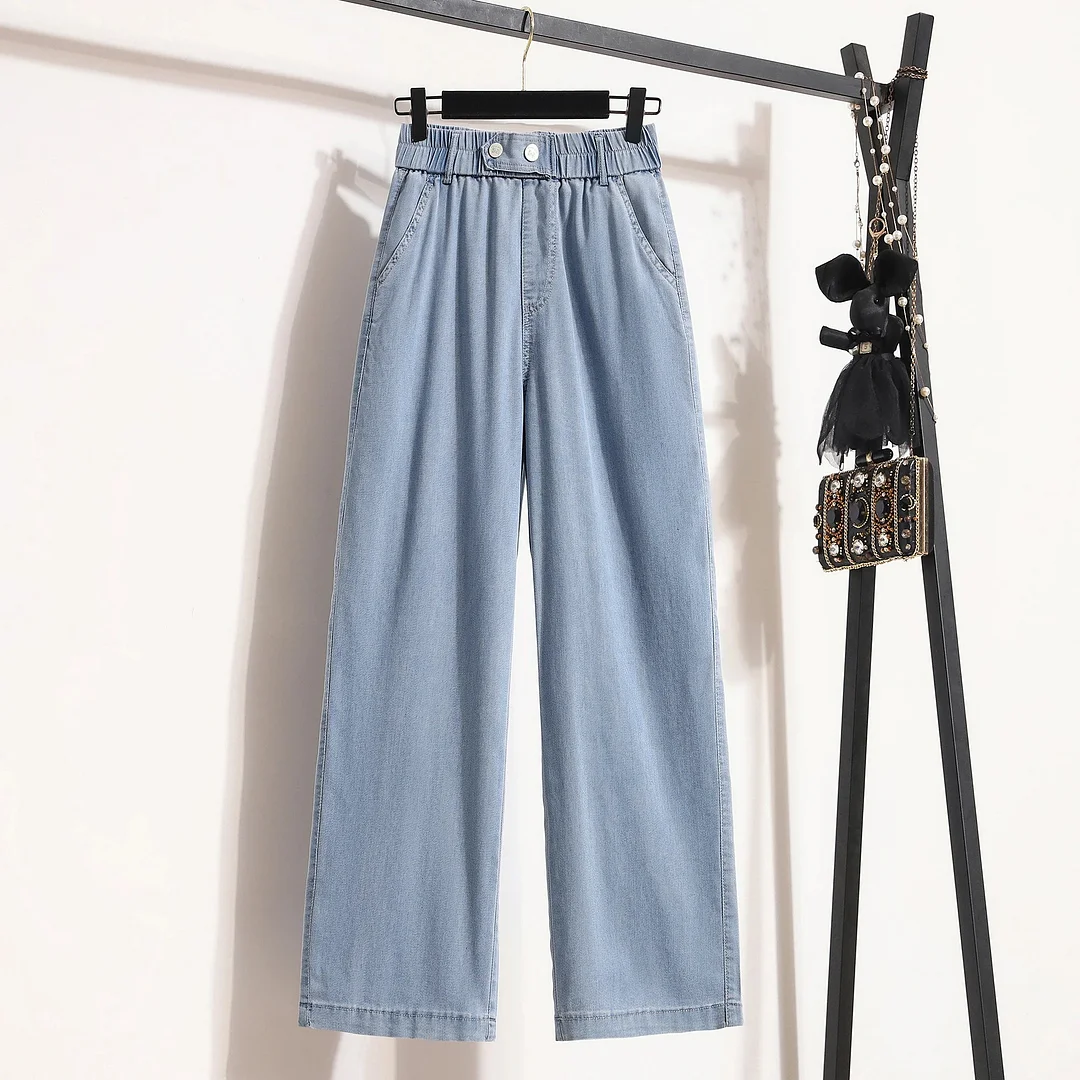 Tlbang Women Wide Leg Jeans 2024 New Spring Summer High Waist Loose Straight Pants Plus Size Female Blue Casual Trousers