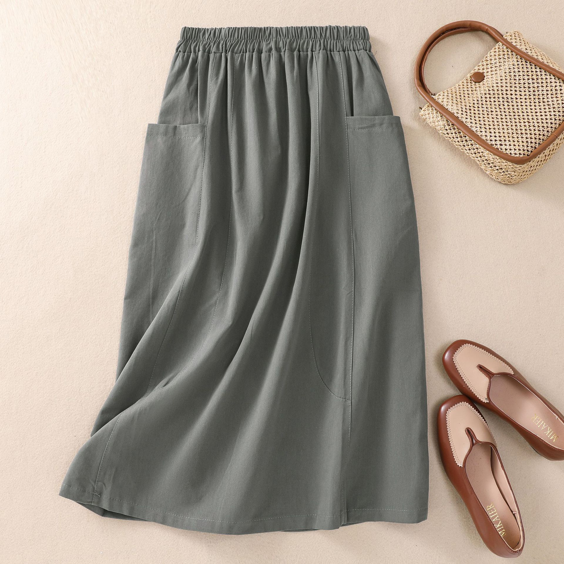 Comstylish Vintage Solid Color A-Hem Skirt