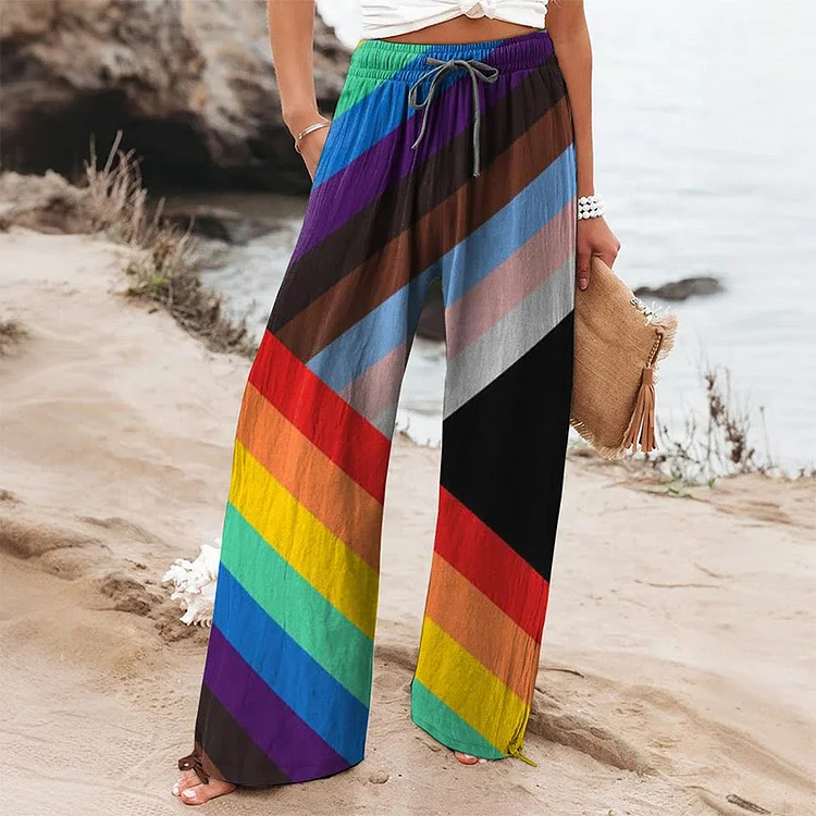 Rainbow Stripes Lgbt Art Printed Casual Pants