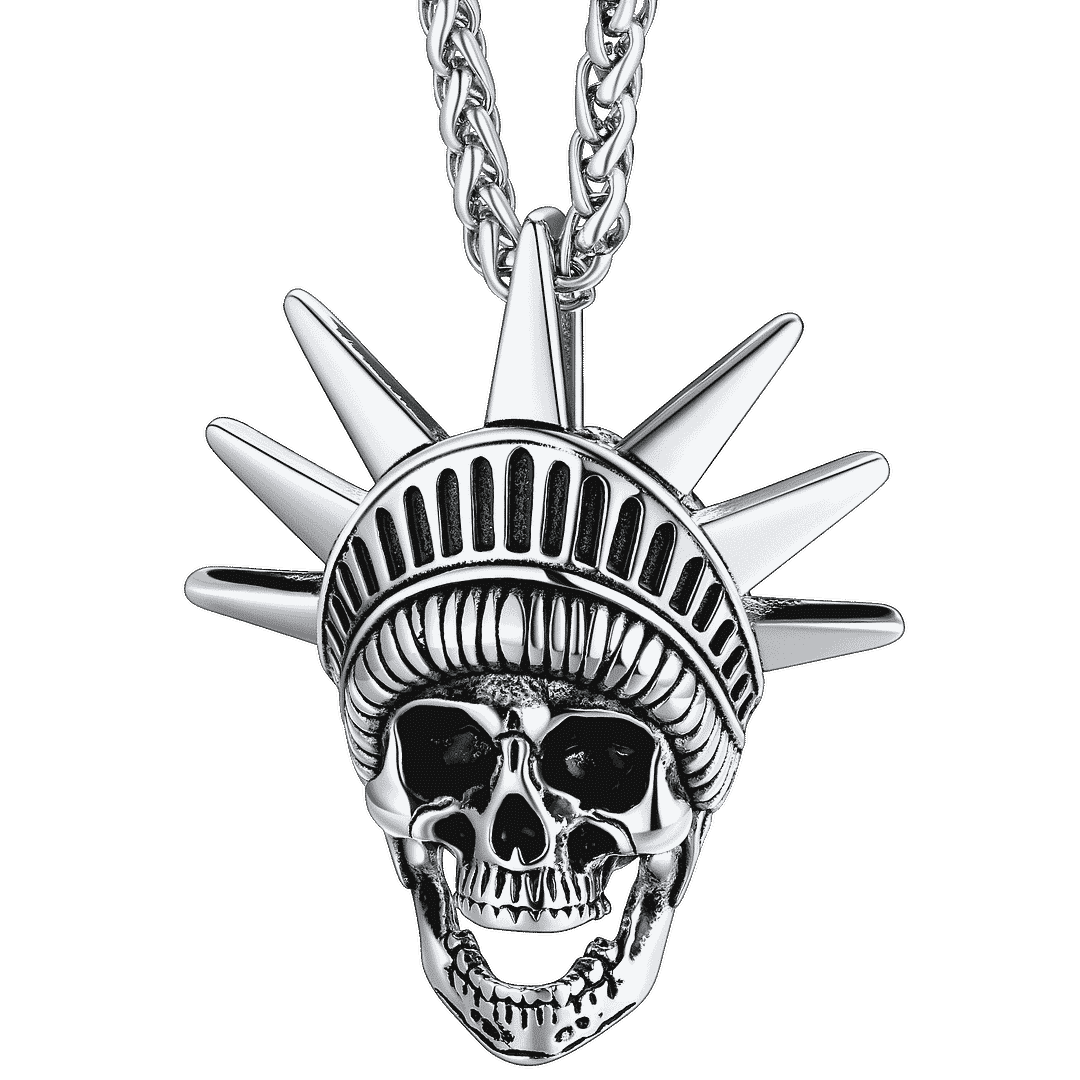 Stainless Steel Statue of Liberty Skull Necklace For Men