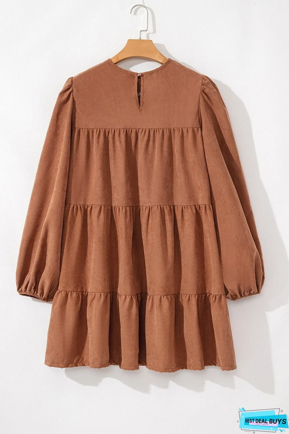 Chestnut Floral Lace Crochet Tiered Ruffled Mini Dress