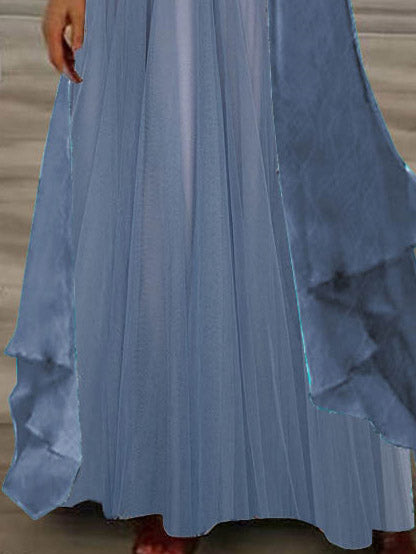 Women's Long Sleeve V-neck Floral Printed Two Pieces Maxi Dress