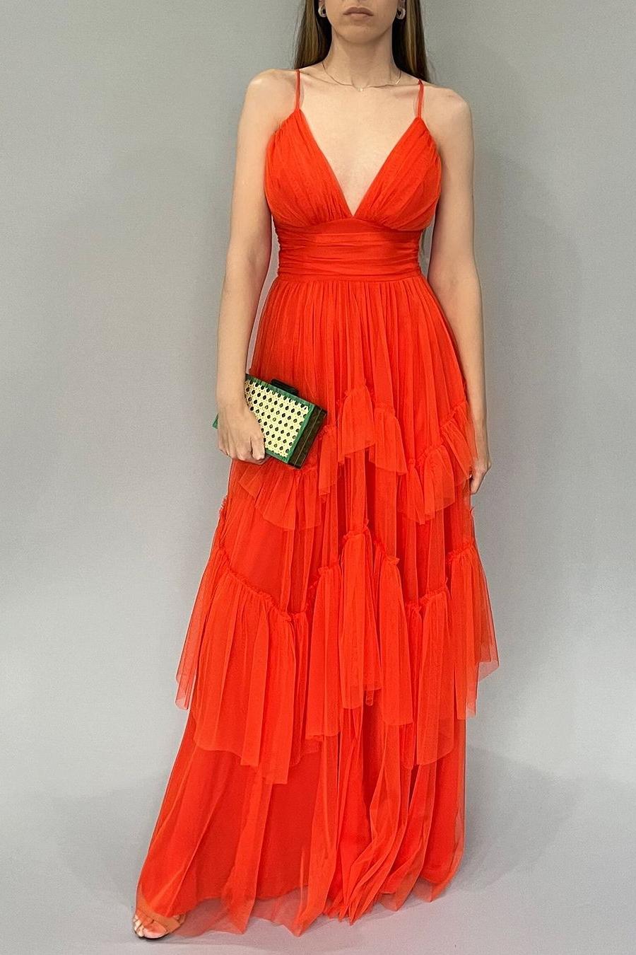 Lvs&Broner Tulle Spaghetti Strap V Neck Sleeveless Backless Long Prom Dress