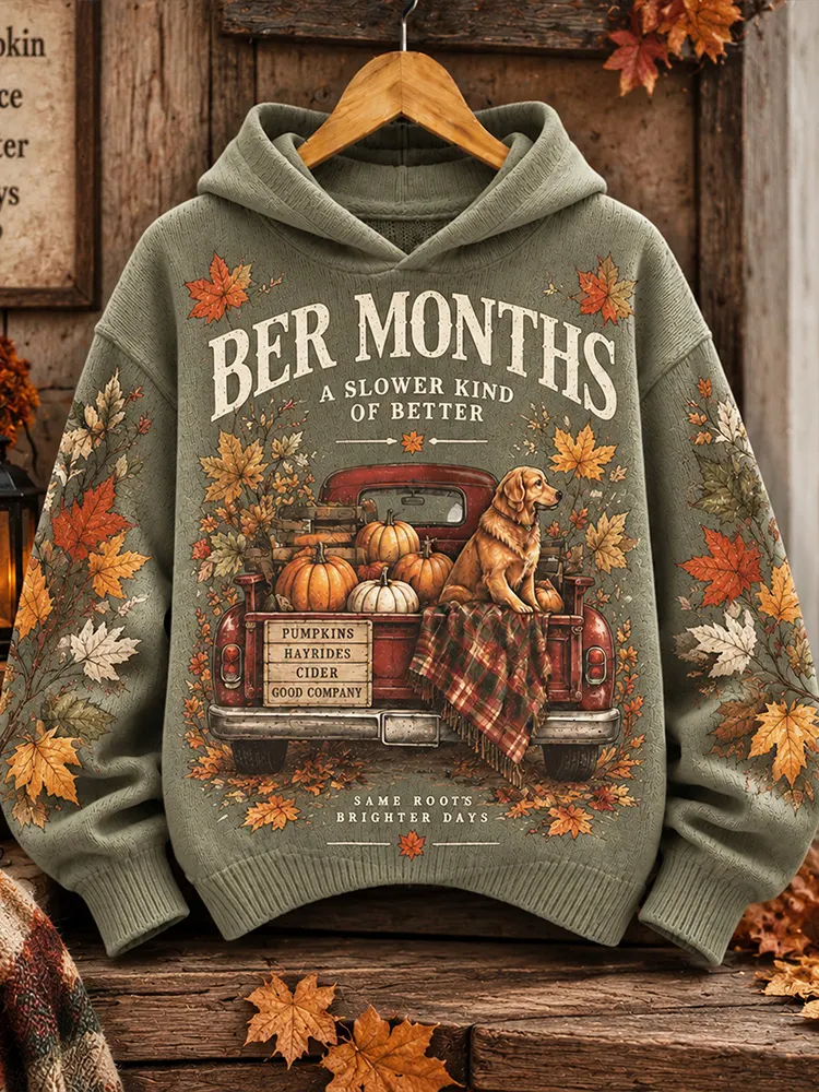 Comstylish Women's Vintage Autumn Truck-print Casual Hooded Sweater
