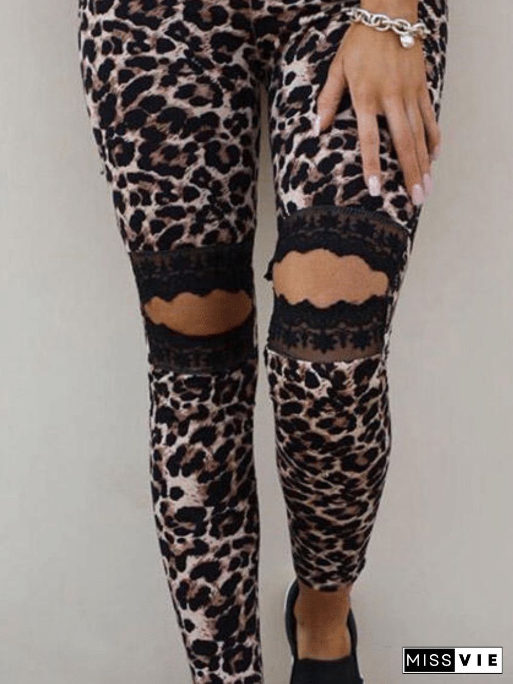 Cotton-blend Casual Leopard Leggings