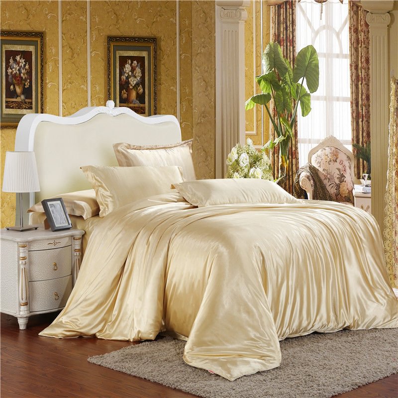 New 100 Pure Satin Silk Bedding Set Home Textile King Size Bed Set Bed Clothes Duvet Cover Flat 4931