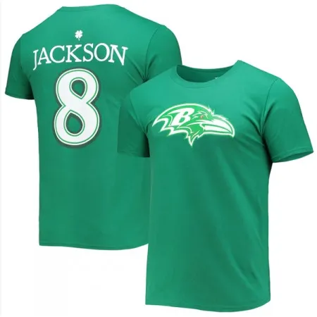 Men's Baltimore Ravens #8 Lamar Jackson Green St. Patrick's Day Icon Player T-Shirt