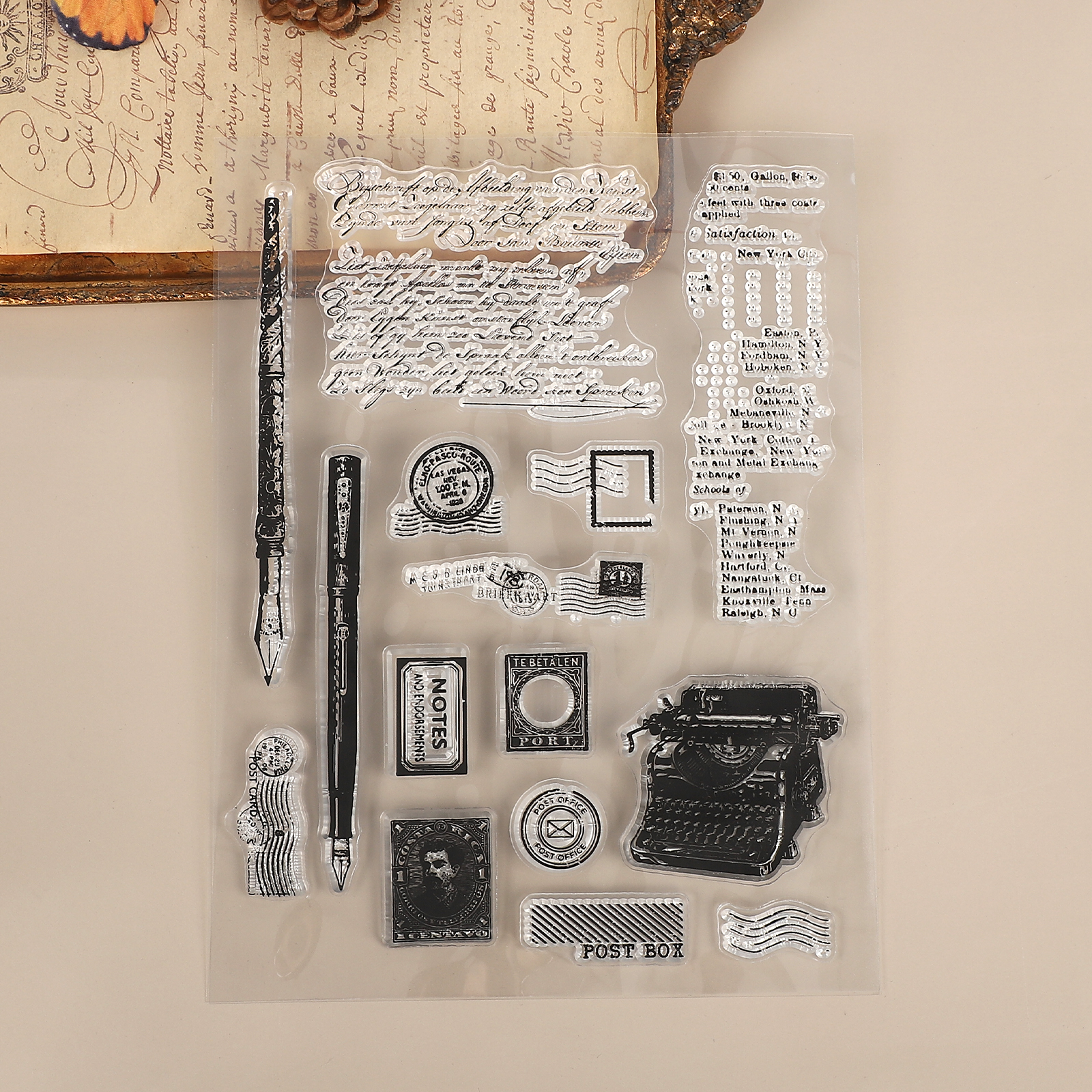 실리콘 스탬프 - 빈티지 영어 텍스트 펜 스탬프 투명