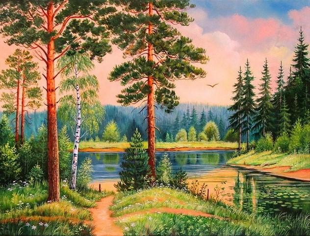 

Forest on the banks of a river – Paint By Numbers - 40*50CM, 501 Original