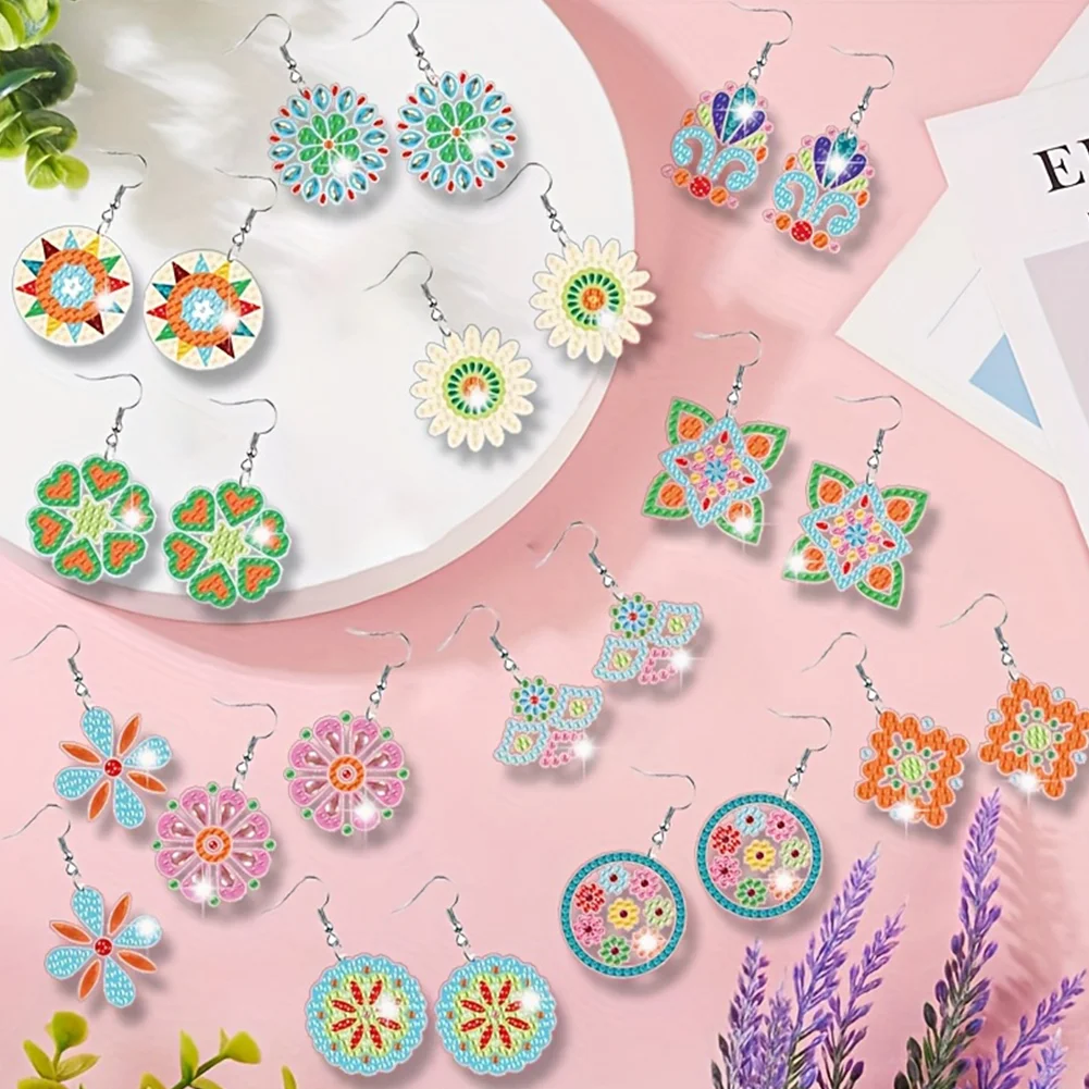 12 Pairs Diamond Painting Earrings DIY Diamond Art Earrings for Adults (A)