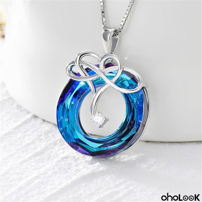 Forever Love Ocean Blue Crystal Heart 925 Silver Necklace