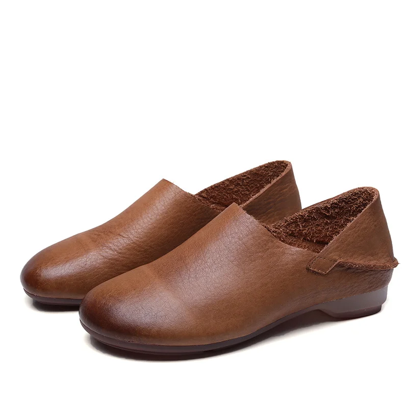 Yyvonne Layer Kraft Flat And Soft-Soled Single Shoes Spring New Mori Art Retro Leather Hand-Sleeveed Women's Shoes Monk