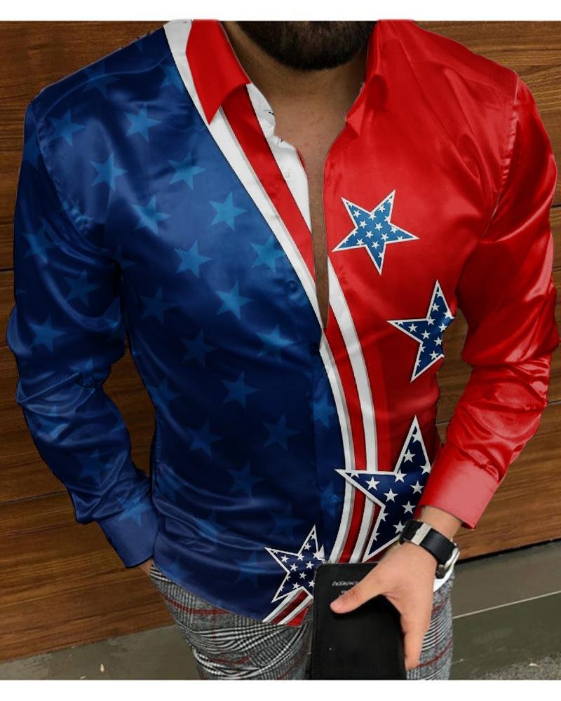 Men's casual flag long-sleeved shirt