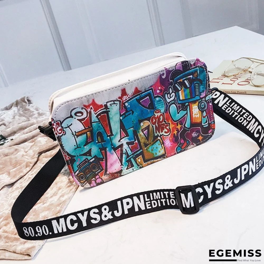 Rice White Fashion Casual Graffiti Print Crossbody Bag | EGEMISS
