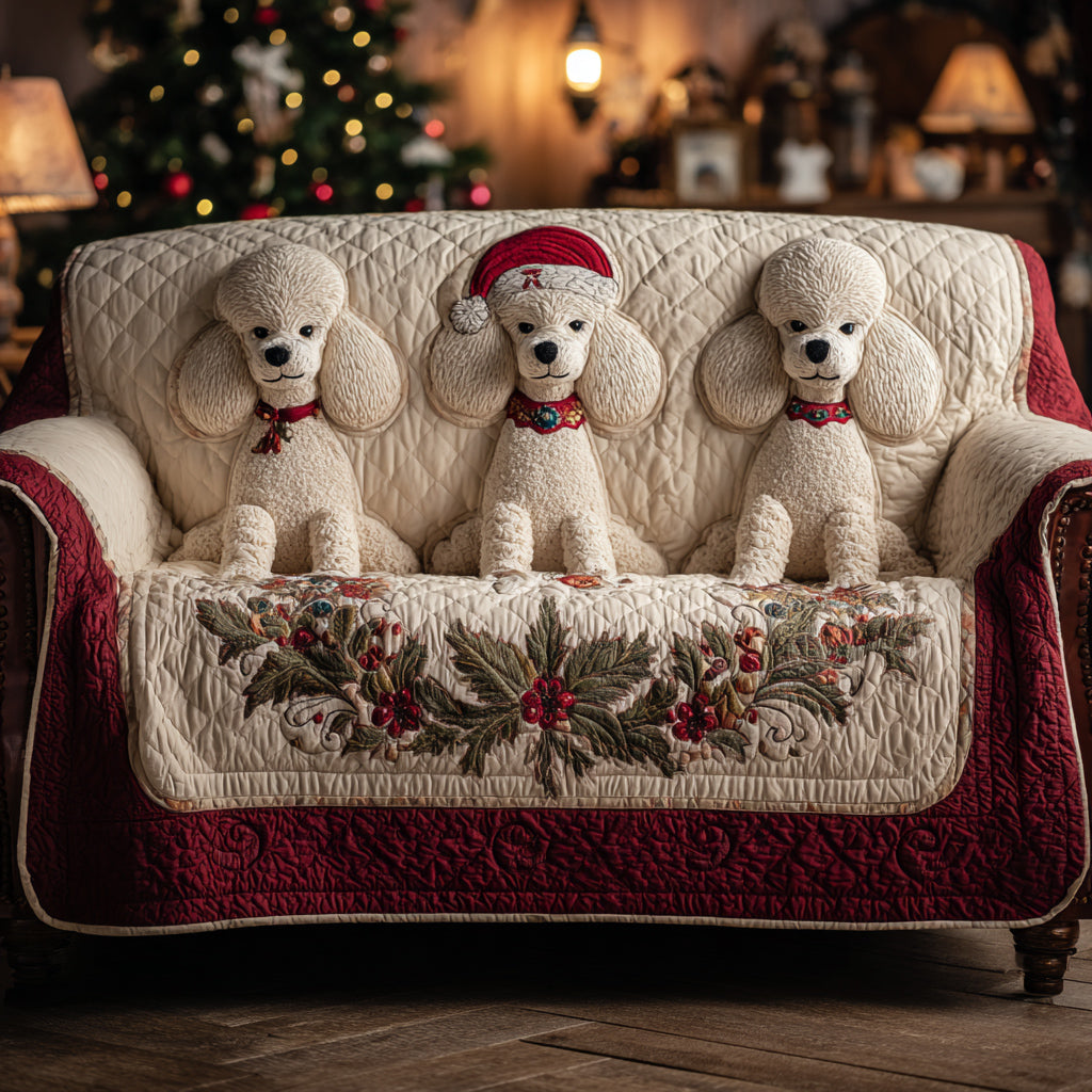 Holiday Poodle Charm Quilted Sofa Cover NCU0HH1284 everthome