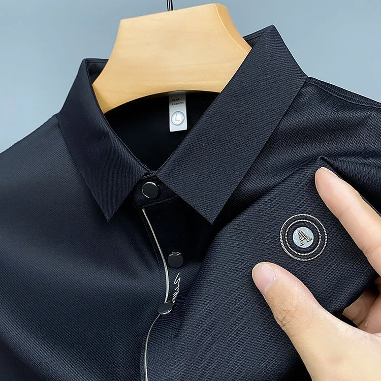 2023 summer ice silky smooth seamless white polo shirt men's short sleeve fashion embroidery casual breathable lapel t-shirt men