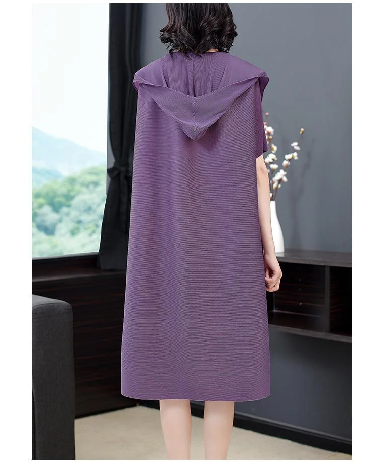 Women's new fashionable pleated hooded dress