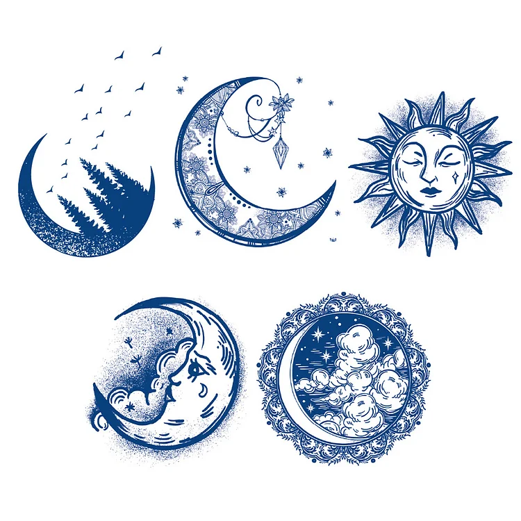 5 Sheets Semi-Permanent Sun Moon Tattoo Stickers
