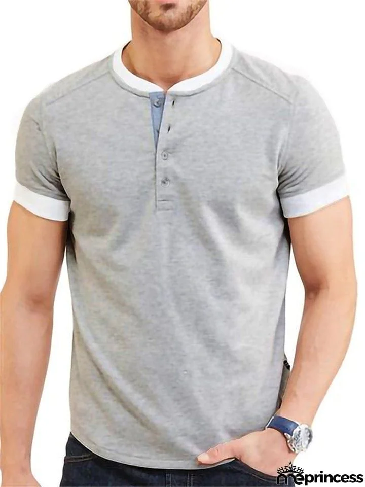 Summer Daily Wear Comfy Short Sleeve Contrasting Slim T-shirts For Men