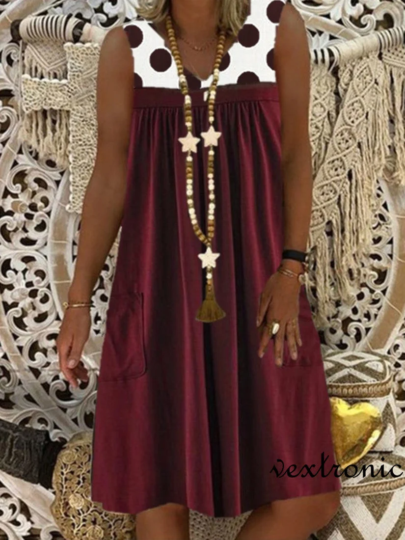 Women Half Sleeve V-neck Solid Color Dress