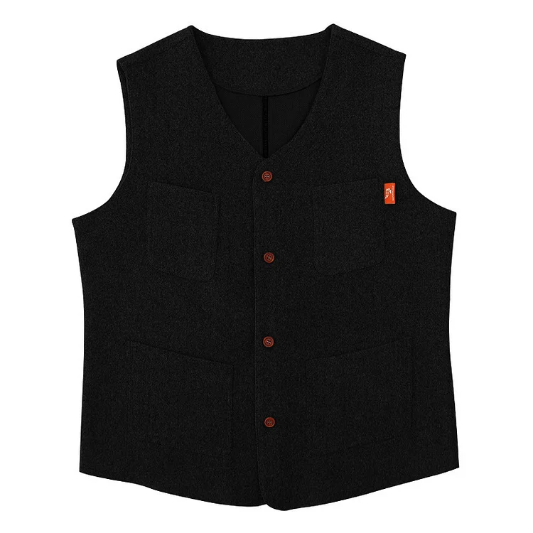Casual Woolen Men's Slim Single-Breasted Black Vest