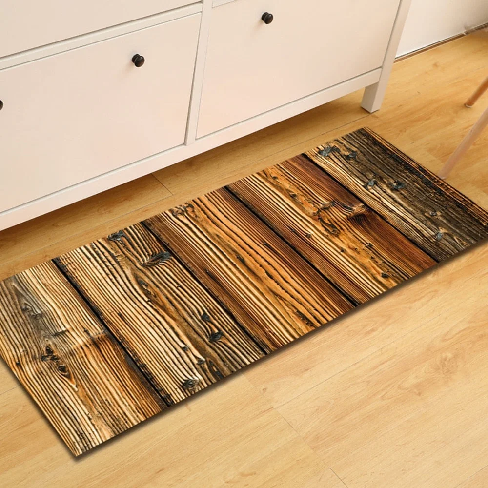 Wood Grain Kitchen Carpet Entrance Doormat Bedroom Hallway Floor Mat 3D Cobblestone Bathroom Water Absorption Anti-slip Long Rug