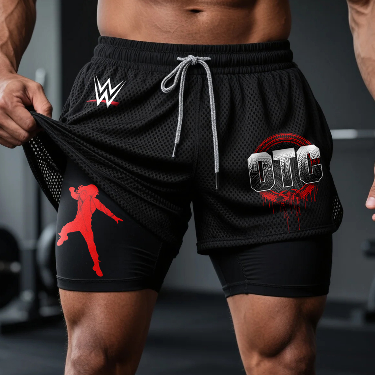 Fitness Double Mesh Shorts Everyday Basic Shorts Wrestling Fighting Print Double Layer Shorts / TECHWEAR CLUB / Techwear