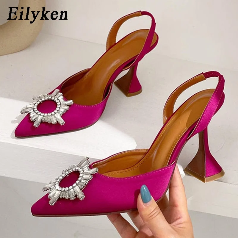 Eilyken 2022 Brand Women Pumps Fashion Crystal Slingback High heels Summer Comfortable Triangle Heeled Party Wedding Bride Shoes