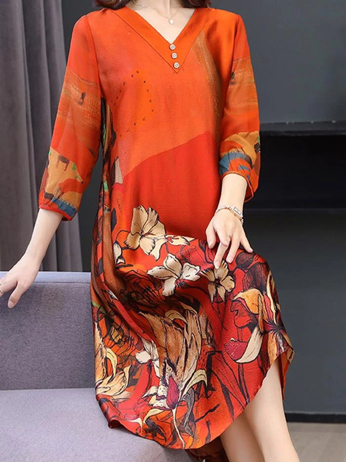 Fashion Chiffon Print Midi Skirt Dress