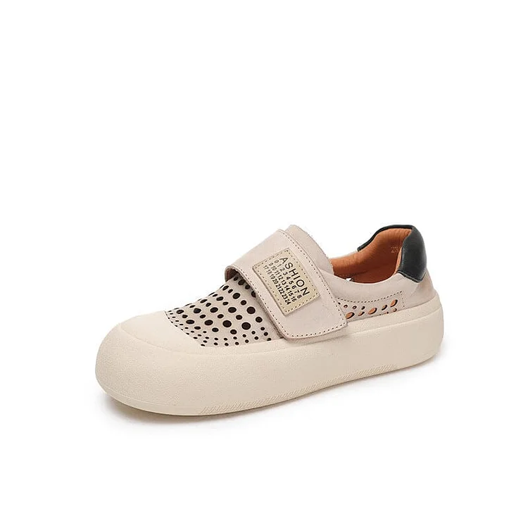 Summer Stylish Hollow Leather Velcro Casual Shoes